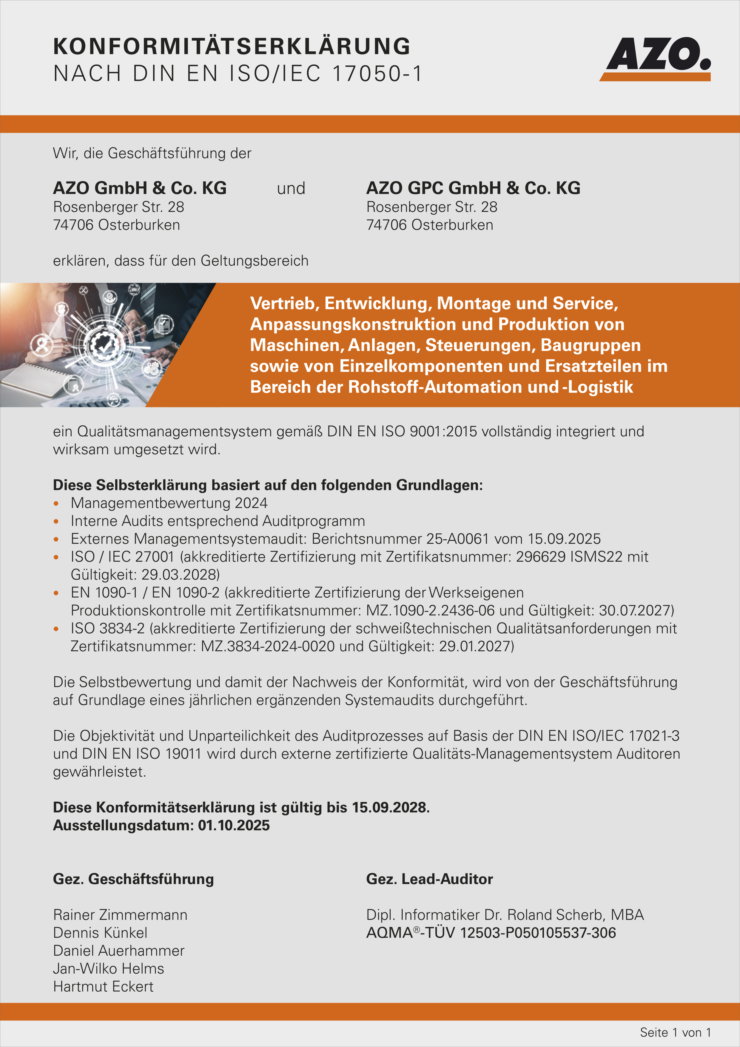ISO 9001 | Konformitätserklärung nach DIN EN ISO/IEC 17050-1