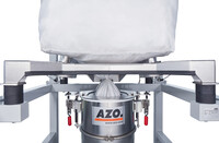 Big bag discharge stations with massager device for discharge aid